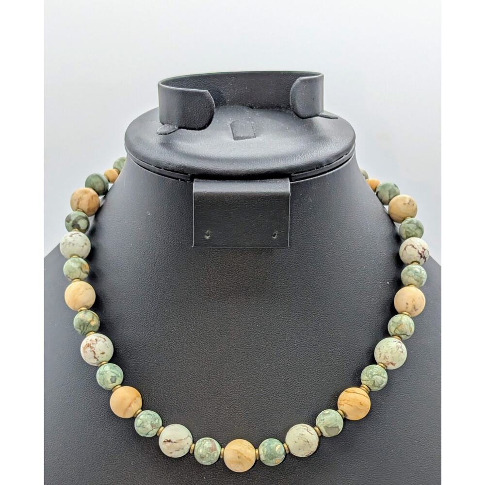 Vtg Natural Stone Beaded 925 Sterling Silver Toggle Clasp 18" Necklace